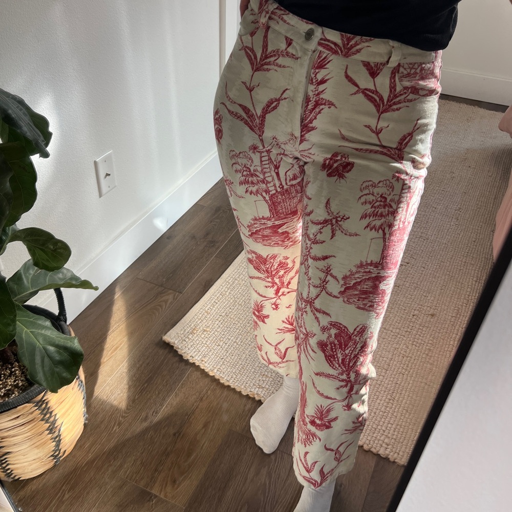 French Red and White Patterned Jeans